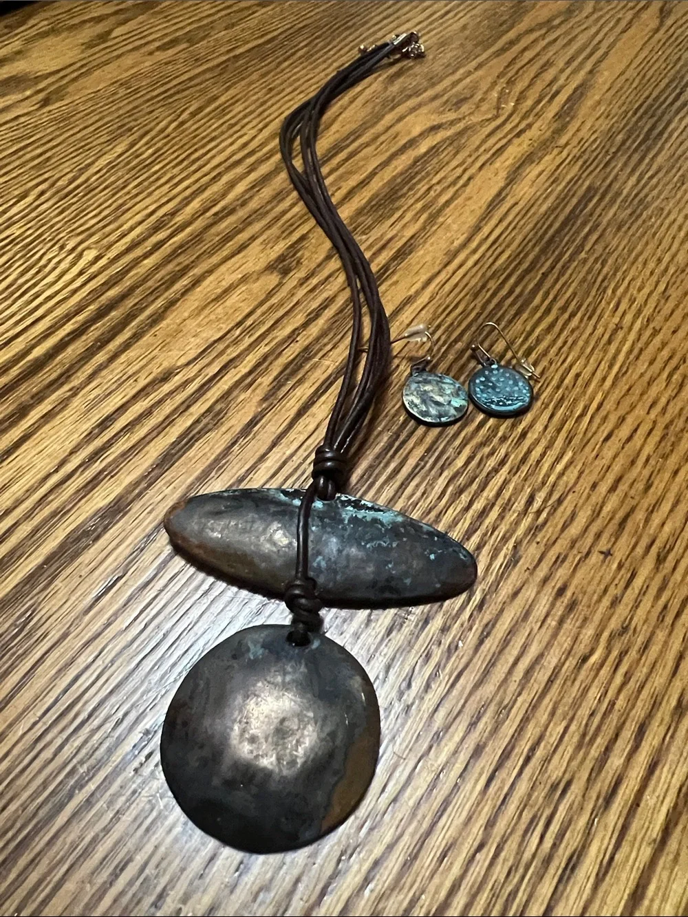 Artisan Turquoise Patina Pendant Necklace and Earring Set